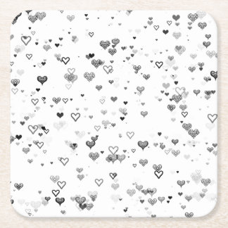 Elegant Black & Grey Hearts Pattern Coaster Rechteckiger Pappuntersetzer