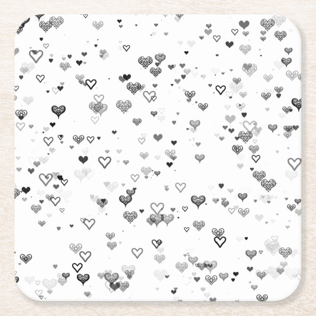 Elegant Black & Grey Hearts Pattern Coaster Rechteckiger Pappuntersetzer (Vorderseite)