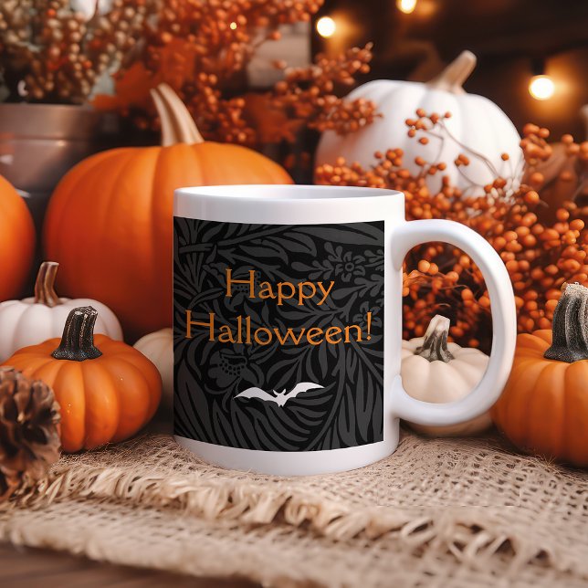 Elegant Black Halloween Floral Botanisch Kaffeetasse (Von Creator hochgeladen)