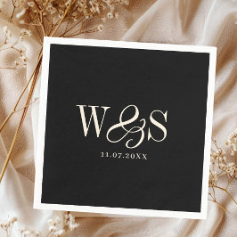 Elegant black initial wedding couples serviette