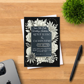 Elegant Black & Ivory Floral Wedding Invitation  Acryleinladungen