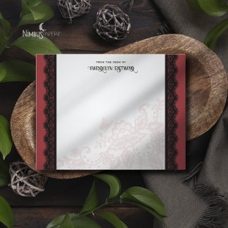 Elegant Black Lace and Deep Red Notecard Mitteilungskarte