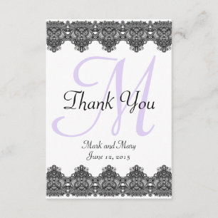 Elegant Black Lace Monogram Wedding Vielen Dank Dankeskarte