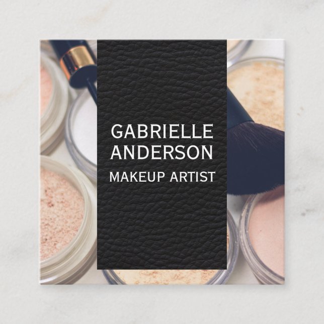 Elegant Black Leather | Makeup Palette und Pinsel Quadratische Visitenkarte (Vorderseite)