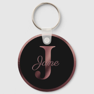 Elegant Black Letter J Rose Gold Metallic Monogram Schlüsselanhänger