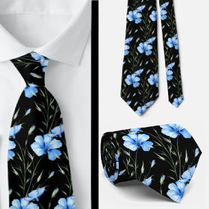 Elegant Black Light Blue Wildblumen Neck Tie Krawatte