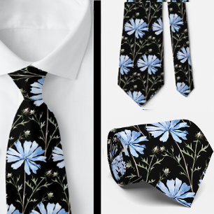 Elegant Black Light Blue Wildblumen Neck Tie Krawatte