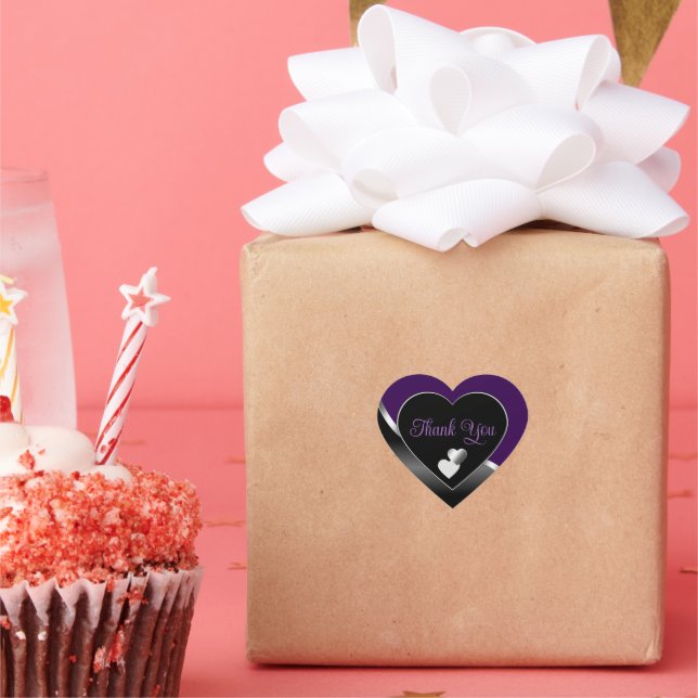 Elegant Black Lila Hearts Wavy Silver Vielen Dank Herz-Aufkleber (Party)