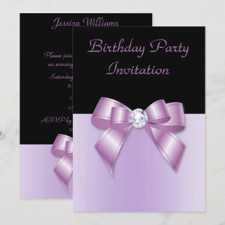 Elegant Black & Lilac Diamond Bow Geburtstag Einladung