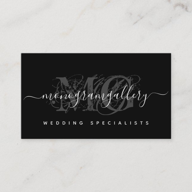 Elegant Black Luxe Glam Script Monogram Visitenkarte (Vorderseite)