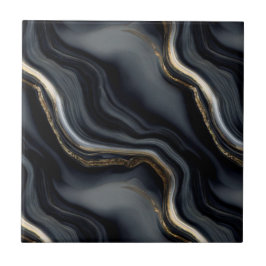 Elegant Black Marble and Gold Veins Abstract Fliese