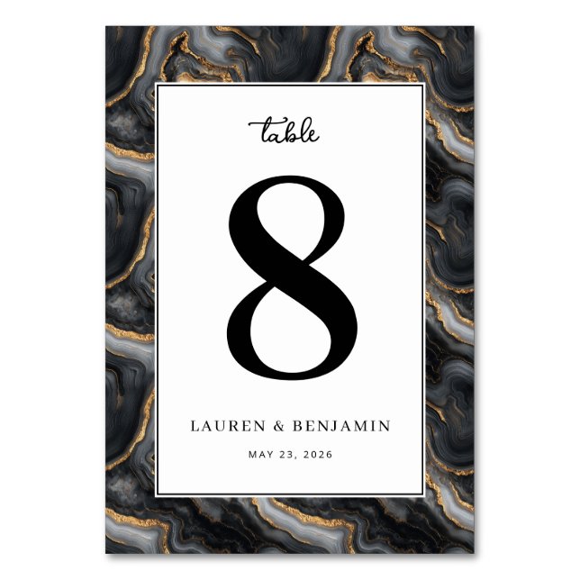 Elegant Black Marbled Number Eight Tischnummer (Vorderseite)