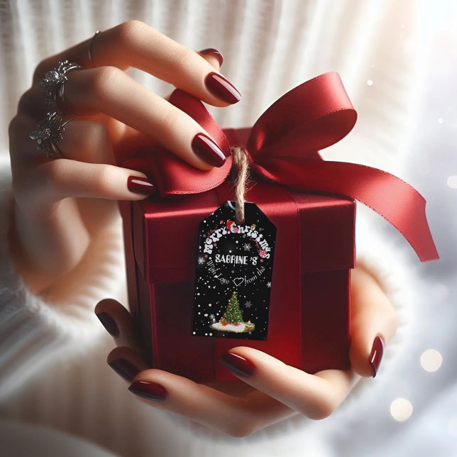 Elegant Black Merry Christmas Graffiti Geschenk Ta Geschenkanhänger (Von Creator hochgeladen)