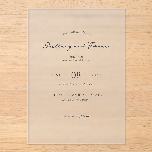 Elegant Black Minimalist Calligraphy Acryleinladungen (Vorderseite)