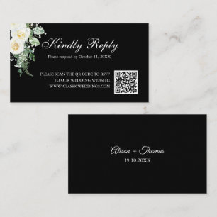Elegant Black Minimalistisch Floral Wedding RSVP Q Begleitkarte