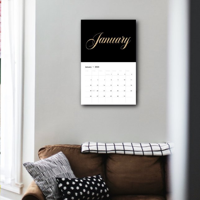 Elegant Black Minimalistisch| Gold Script Letters Kalender (Von Creator hochgeladen)