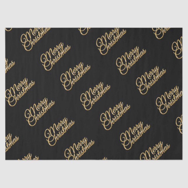 Elegant Black mit Gold Frohe Weihnachtsschrift Seidenpapier (Vorderseite)
