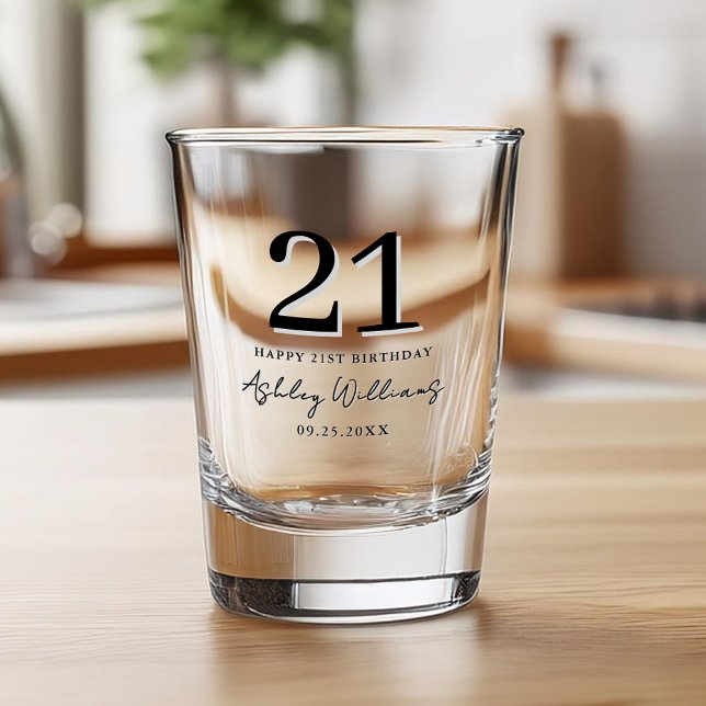 Elegant Black Modern 21. Geburtstag Schnapsglas (Von Creator hochgeladen)