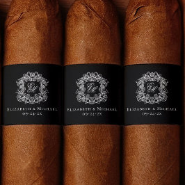 Elegant Black Monogram Wedding Crest Cigar Band 