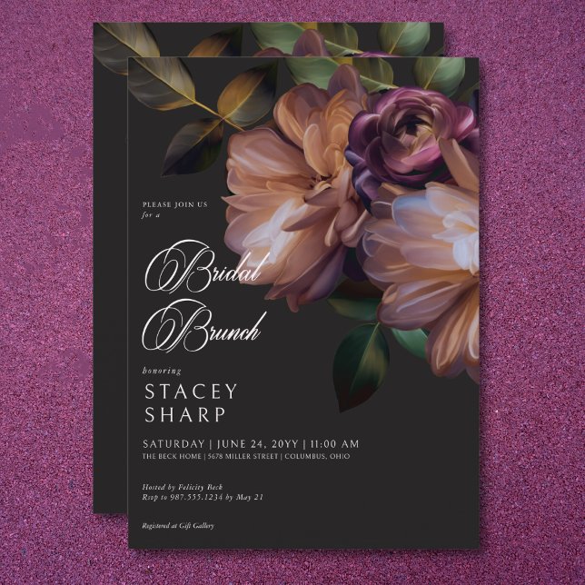 Elegant Black Moody Floral Bridal Brunch Einladung (Elegant Black Moody Floral Bridal Brunch Invitation)