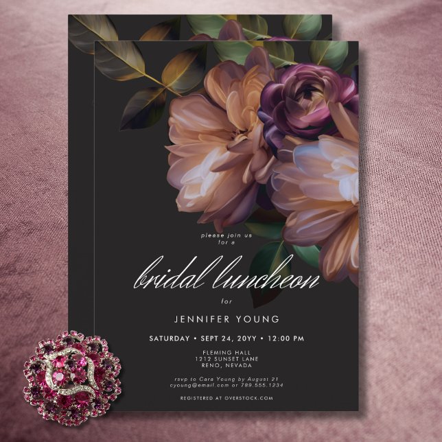 Elegant Black Moody Floral Bridal Luncheon Einladung (Elegant Black Moody Floral Bridal Luncheon Invitation)
