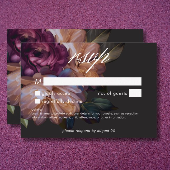 Elegant Black Moody Floral Hochzeit No Dinner RSVP Karte (Elegant Black Moody Floral Wedding No Dinner RSVP Card)