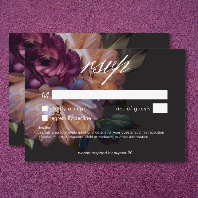 Elegant Black Moody Floral Hochzeit No Dinner RSVP Karte (Elegant Black Moody Floral Wedding No Dinner RSVP Card)