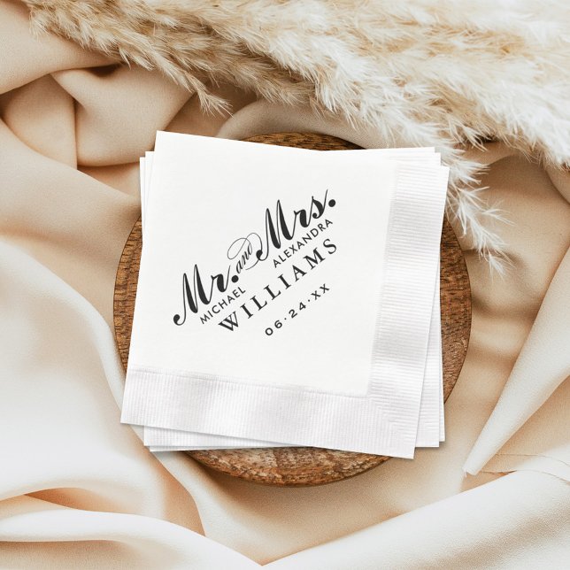 Elegant Black Mr. und Mrs. Custom Wedding Monogram Serviette (Von Creator hochgeladen)