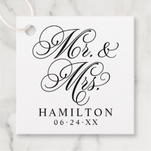 Elegant Black Mr. und Mrs. Script Custom Monogram Geschenkanhänger