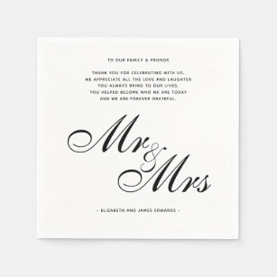 Elegant Black Mr. und Mrs. Wedding Danksagung Serviette