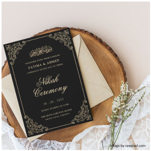 Elegant Black Nikah Muslim Wedding Einladung