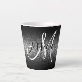 Elegant Black Ombre Silver Glitzer Monogram Milchtasse