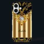 Elegant Black on Gold Monogram Add Name iPhone 16 Hülle<br><div class="desc">Elegante Klasse Elegant Gold Black auf Elite Gold Name Monogram</div>