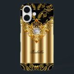 Elegant Black on Gold Monogram Add Name iPhone 16 Hülle<br><div class="desc">Elegante Klasse Elegant Gold Black auf Elite Gold Name Monogram</div>