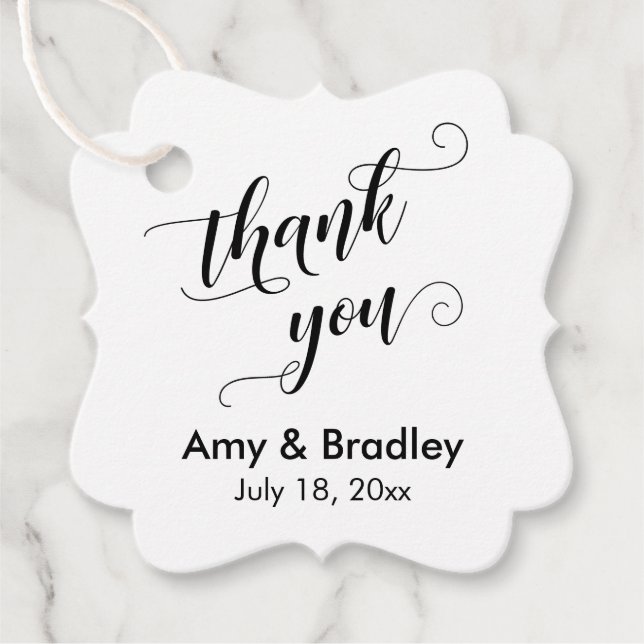 Elegant, Black on White Wedding Danke Geschenkanhänger (Vorderseite)