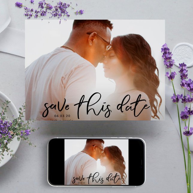 Elegant Black Onyx Foto Classic Calligraphy Save The Date (Von Creator hochgeladen)