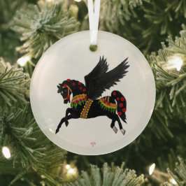 Elegant Black Pegasus Vintage Carousel Horse  Ornament Aus Glas
