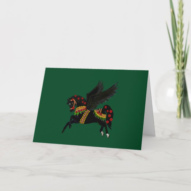 Elegant Black Pegasus Vintage-Style Holiday  Card Karte (Vorderseite)