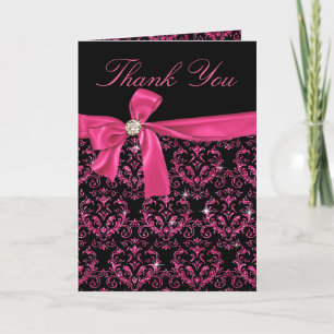 Elegant Black Pink Damask Diamond Bow Vielen Dank Dankeskarte