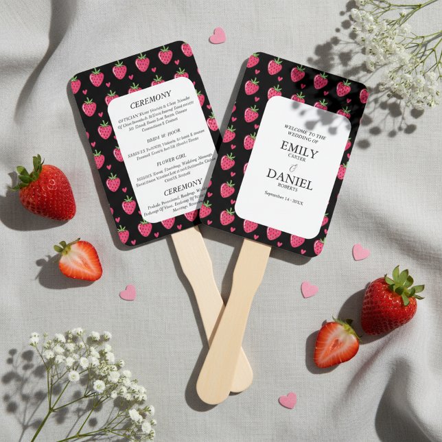 Elegant Black & Pink Strawberry Wedding Fächer (Von Creator hochgeladen)