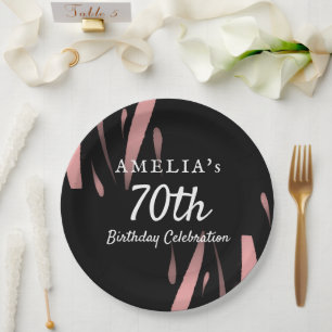 Elegant Black Pink Watercolor 70th Happy Birthday Pappteller