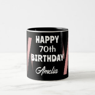 Elegant Black Pink Watercolor 70th Happy Birthday Zweifarbige Tasse