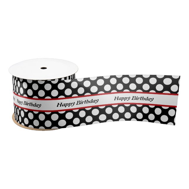 Elegant Black Polka Dot Happy Birthday Satinband (Spule)