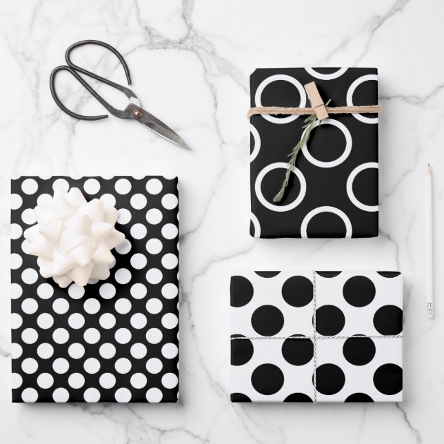 Elegant Black Polka Dot Wrapping Paper Sheets Geschenkpapier Set (Vorderseite)