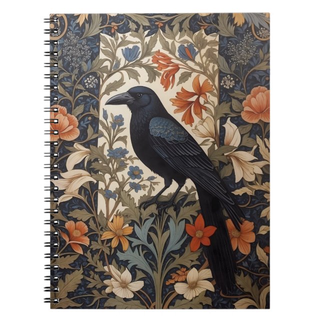 Elegant Black Raven William Morris Inspiriert Notizblock (Vorderseite)