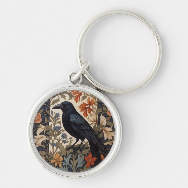 Elegant Black Raven William Morris Inspiriert Schlüsselanhänger (Vorne)