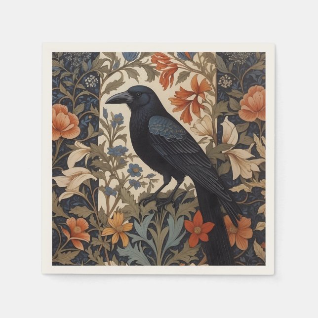 Elegant Black Raven William Morris Inspiriert Serviette (Vorderseite)