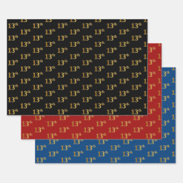 Elegant Black, Red, Blue, Imitate Gold 13. Event # Geschenkpapier Set