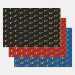 Elegant Black, Red, Blue, Imitate Gold 14. Event # Geschenkpapier Set