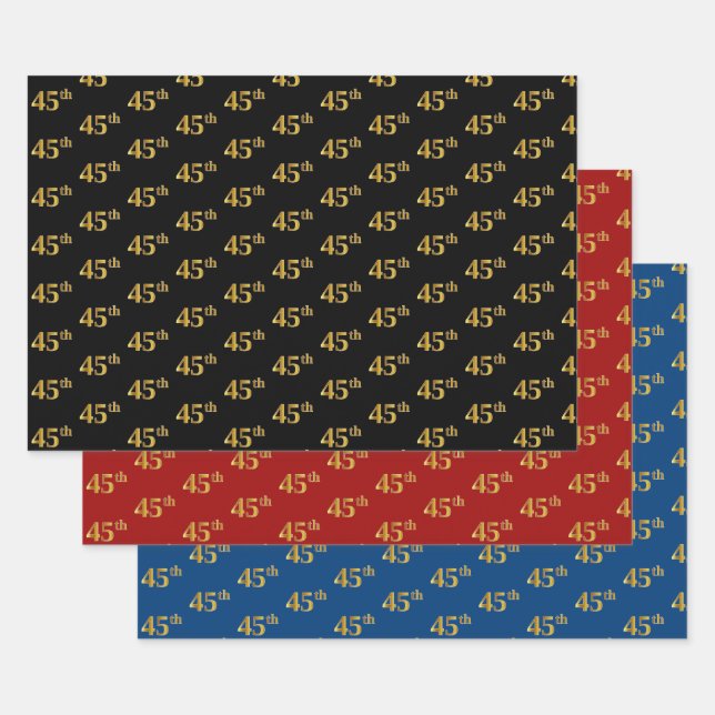 Elegant Black, Red, Blue, Imitate Gold 45. Event # Geschenkpapier Set (Set)